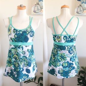 PRANA kaley green blue floral workout tank tunic
